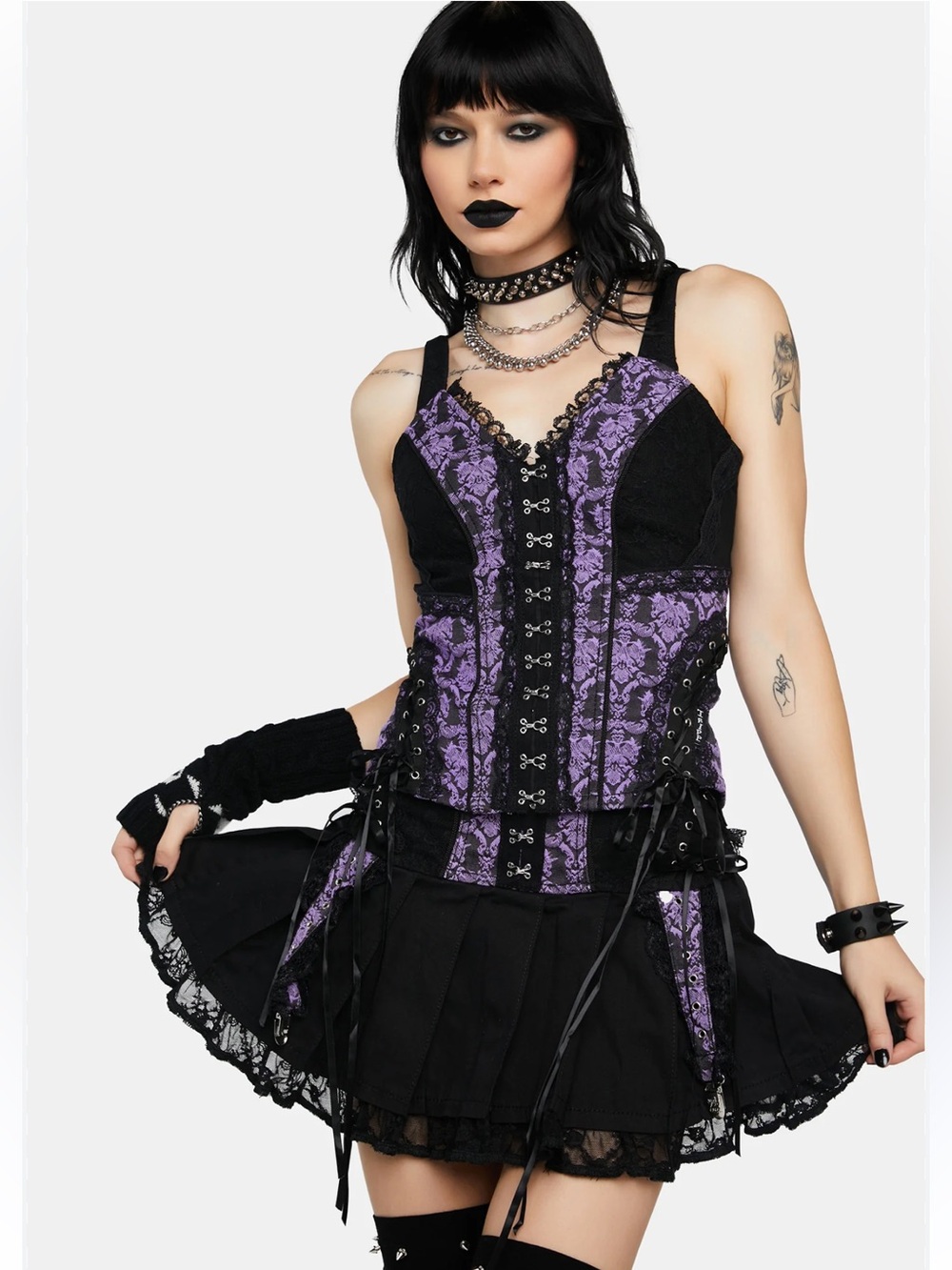 Y2K Tripp 2 Piece Corset & PURPLE ENCHANTED PLEATED MINI SKIRT Set Size Small